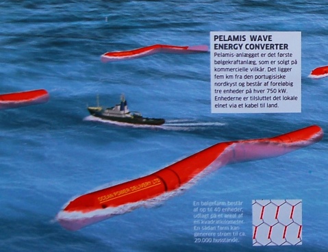 圖5Pelamis長達150米，與一艘輪船相比，都要大出許多